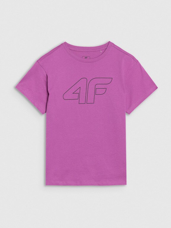 Dziewczęcy t-shirt z nadrukiem 4F 4FJWSS25TTSHF2327 - fioletowy