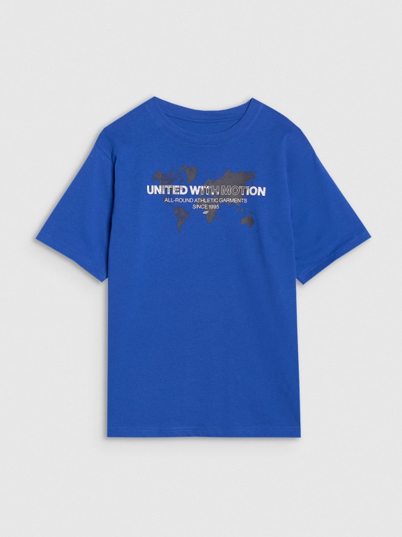 Chłopięcy t-shirt z nadrukiem 4F 4FJWSS25TTSHM1880 - niebieski