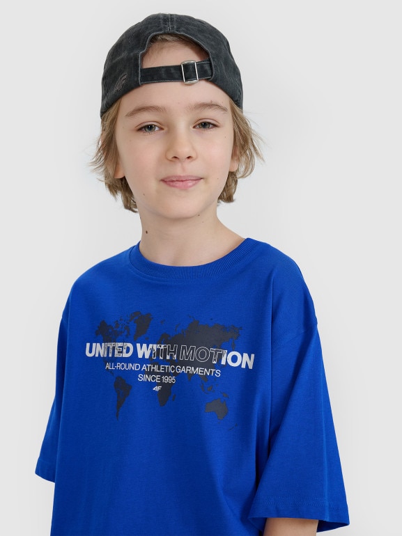 Chłopięcy t-shirt z nadrukiem 4F 4FJWSS25TTSHM1880 - niebieski