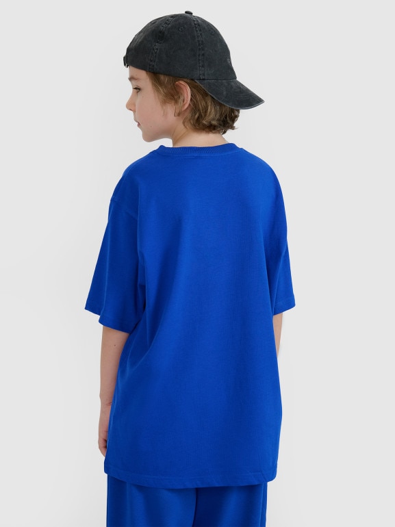 Chłopięcy t-shirt z nadrukiem 4F 4FJWSS25TTSHM1880 - niebieski