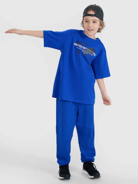 Chłopięcy t-shirt z nadrukiem 4F 4FJWSS25TTSHM1880 - niebieski