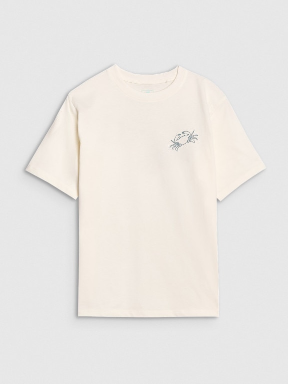 Chłopięcy t-shirt z nadrukiem 4F 4FJWSS25TTSHM1914 - biały