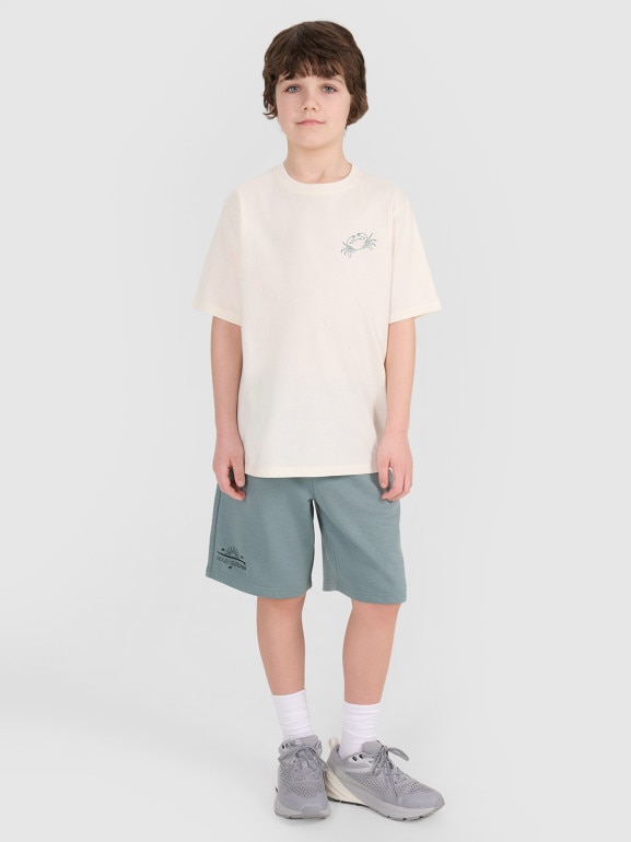 Chłopięcy t-shirt z nadrukiem 4F 4FJWSS25TTSHM1914 - biały