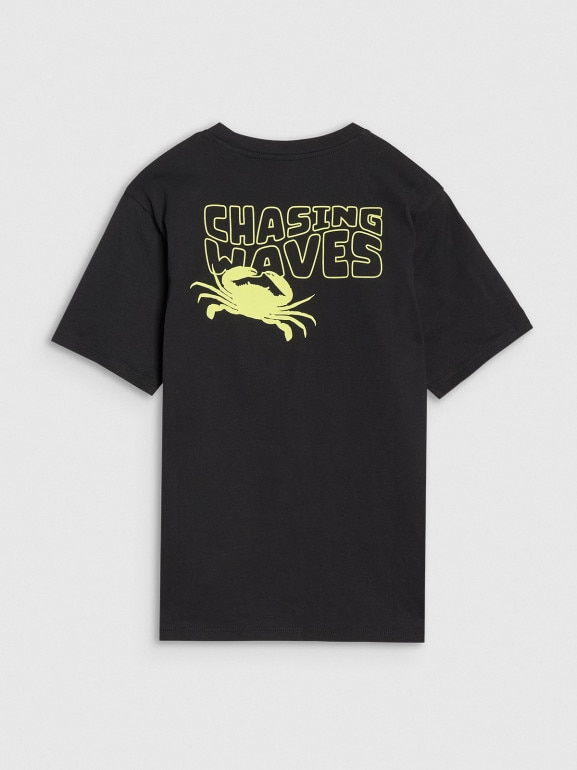 Chłopięcy t-shirt z nadrukiem 4F 4FJWSS25TTSHM1914 - czarny