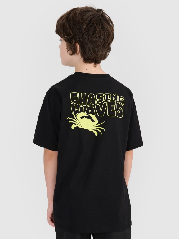Chłopięcy t-shirt z nadrukiem 4F 4FJWSS25TTSHM1914 - czarny