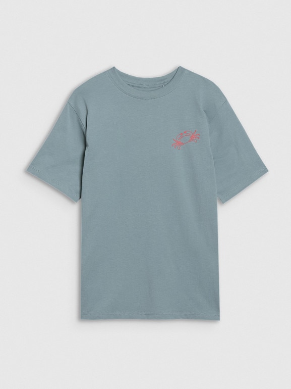 Chłopięcy t-shirt z nadrukiem 4F 4FJWSS25TTSHM1914 - turkusowy