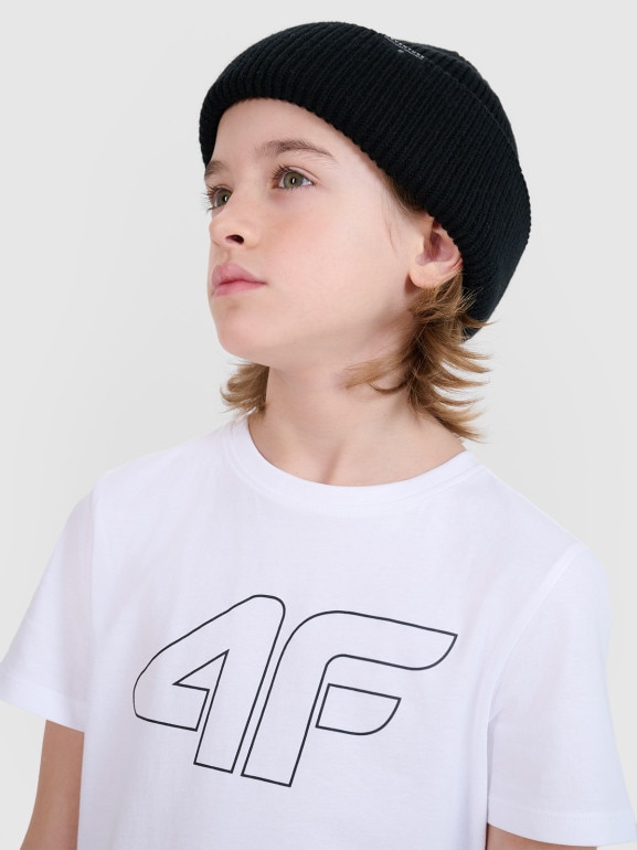 Chłopięcy t-shirt z nadrukiem 4F 4FJWSS25TTSHM2179 - biały