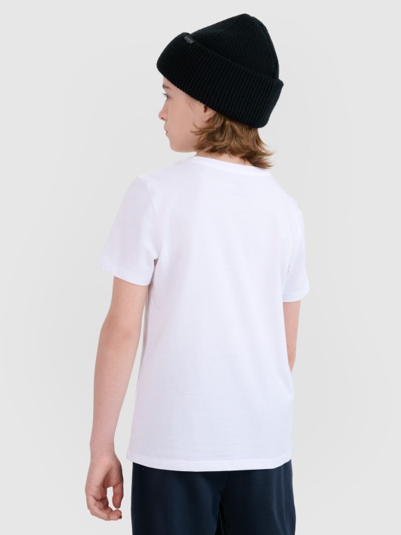 Chłopięcy t-shirt z nadrukiem 4F 4FJWSS25TTSHM2179 - biały