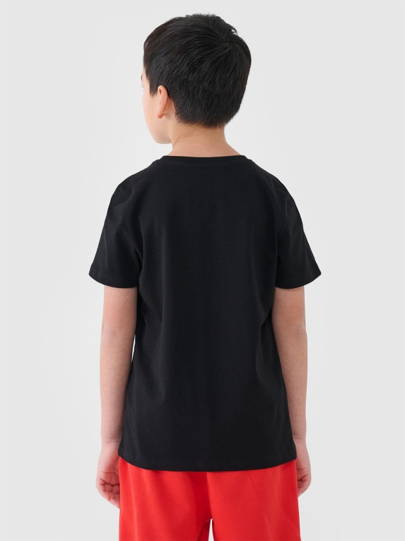Chłopięcy t-shirt z nadrukiem 4F 4FJWSS25TTSHM2179 - czarny