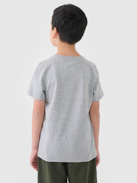 Chłopięcy t-shirt z nadrukiem 4F 4FJWSS25TTSHM2179 - szary