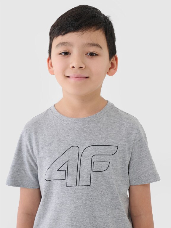 Chłopięcy t-shirt z nadrukiem 4F 4FJWSS25TTSHM2179 - szary