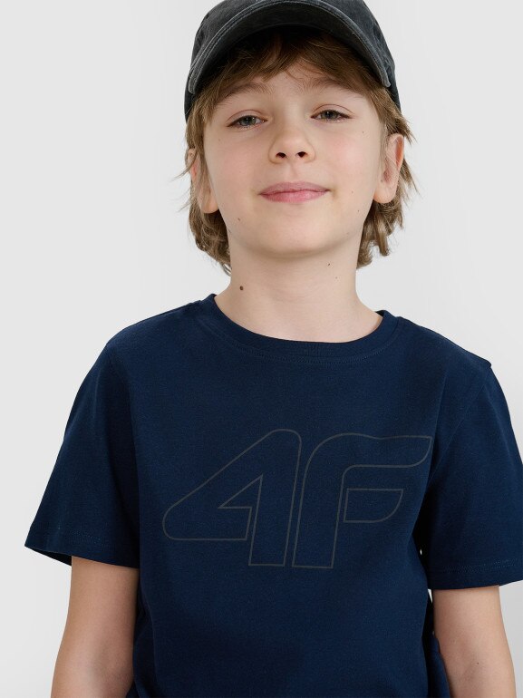 Chłopięcy t-shirt z nadrukiem 4F 4FJWSS25TTSHM2179 - granatowy