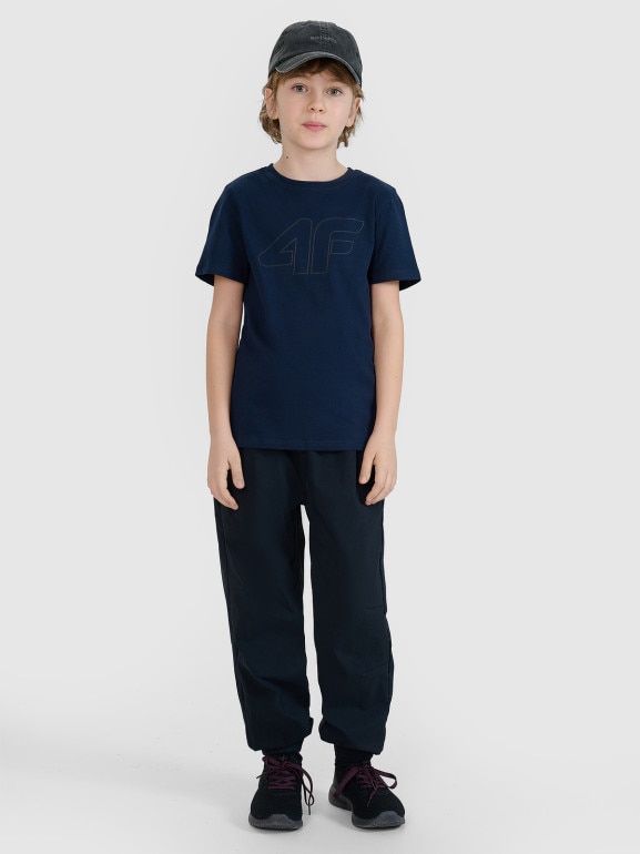 Chłopięcy t-shirt z nadrukiem 4F 4FJWSS25TTSHM2179 - granatowy