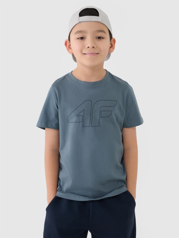 Chłopięcy t-shirt z nadrukiem 4F 4FJWSS25TTSHM2179 - niebieski