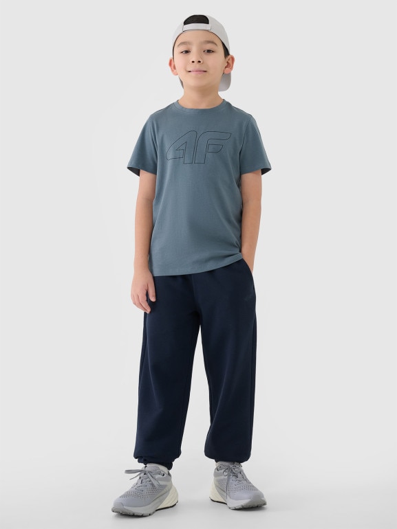 Chłopięcy t-shirt z nadrukiem 4F 4FJWSS25TTSHM2179 - niebieski