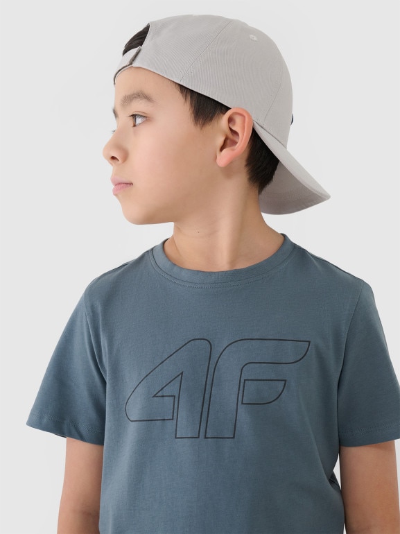 Chłopięcy t-shirt z nadrukiem 4F 4FJWSS25TTSHM2179 - niebieski