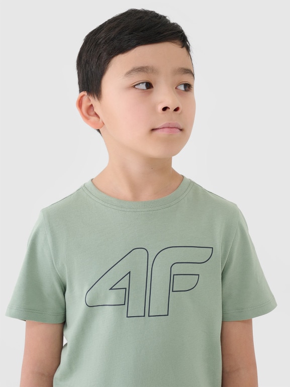 Chłopięcy t-shirt z nadrukiem 4F 4FJWSS25TTSHM2179 - zielony