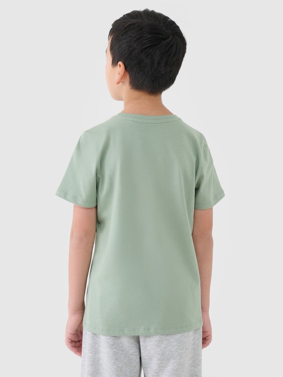 Chłopięcy t-shirt z nadrukiem 4F 4FJWSS25TTSHM2179 - zielony