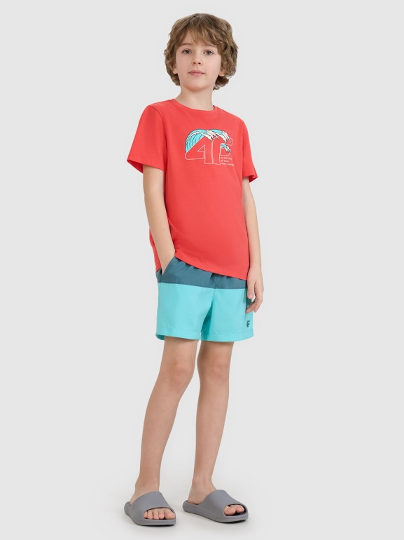 Chłopięce spodenki plażowe 4F 4FJWSS25UBDSM116 - turkusowe