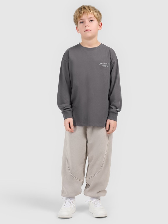 Chłopięcy longsleeve z nadrukiem 4f 4FJWSS26TLONM535 - szary