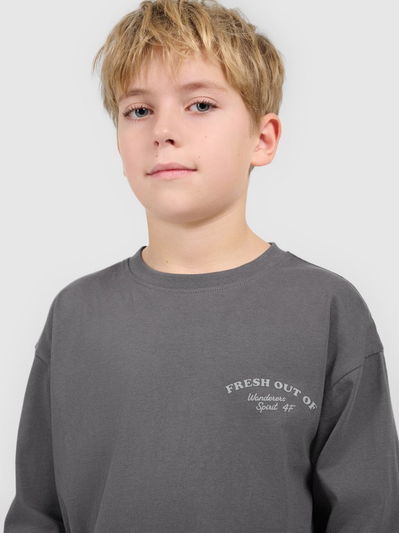 Chłopięcy longsleeve z nadrukiem 4f 4FJWSS26TLONM535 - szary