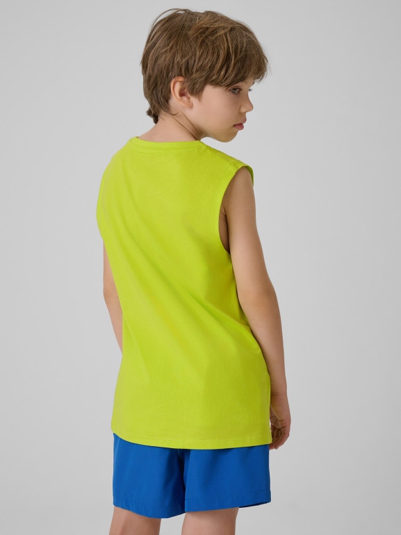 Chłopięca koszulka bez rękawów z nadrukiem 4F 4FJWSS26TSLEM294 - zielona