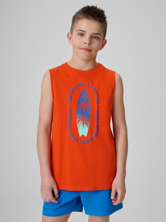 Chłopięca koszulka bez rękawów z nadrukiem 4F 4FJWSS26TSLEM294 - czerwona