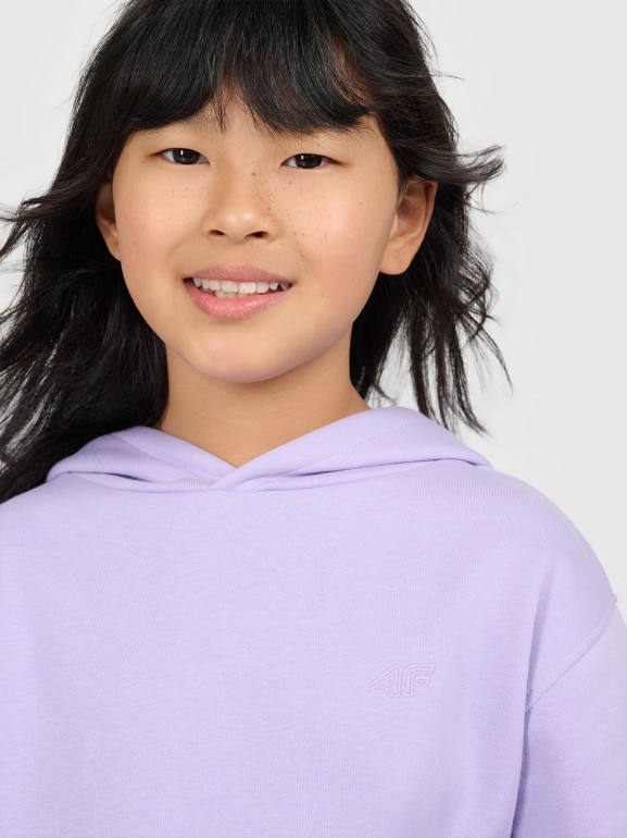 Dziewczęca bluza dresowa nierozpinana z kapturem 4F 4FJWSS26TSWSF2323 - fioletowa