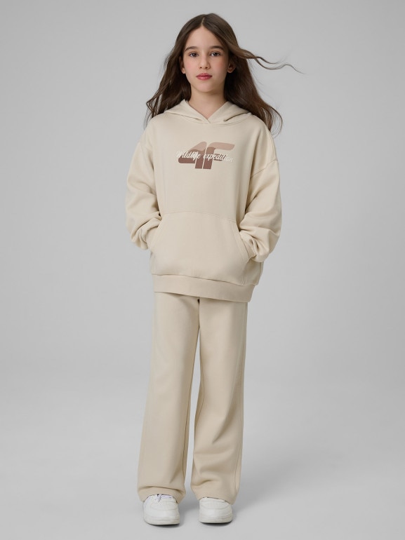 Dziewczęce spodnie dresowe 4F 4FJWSS26TTROF1656 - beżowe