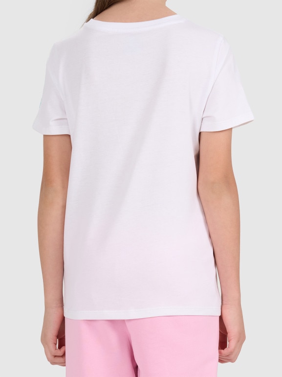 Dziewczęcy t-shirt z nadrukiem 4F 4FJWSS26TTSHF2938 - biały