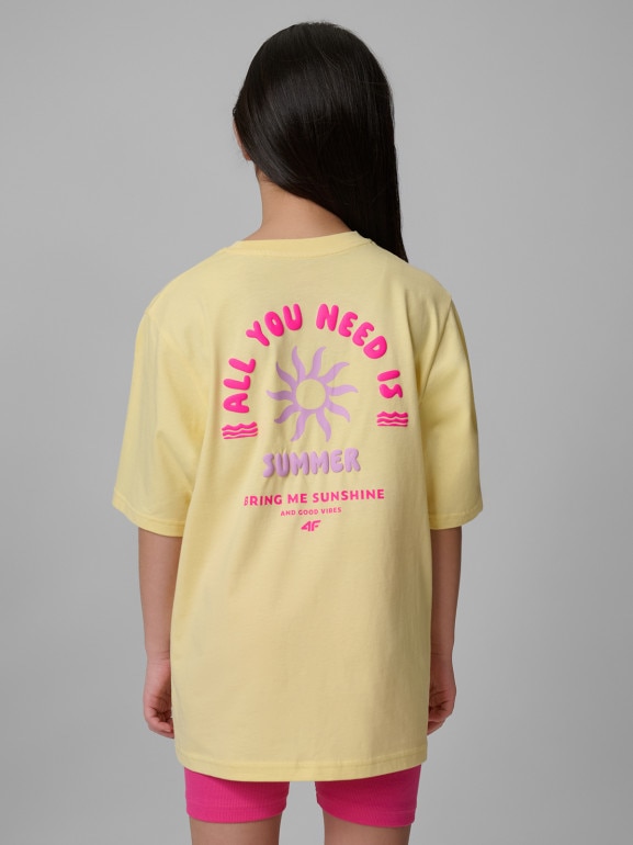 Dziewczęcy t-shirt z nadrukiem 4F 4FJWSS26TTSHF2940 - żółty