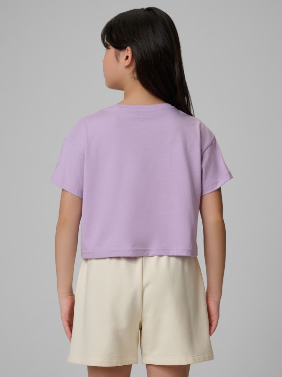 Dziewczęcy t-shirt z nadrukiem 4F 4FJWSS26TTSHF2941 - fioletowy