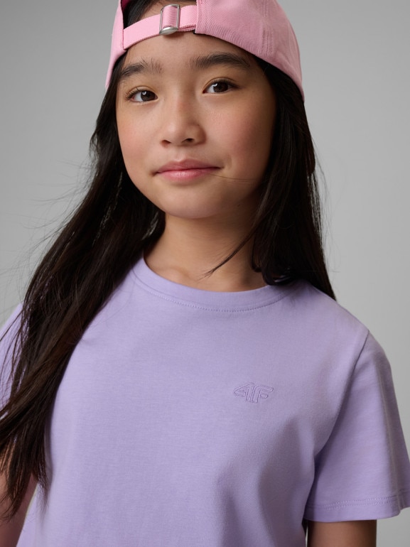 Dziewczęcy t-shirt bez nadruku 4F 4FJWSS26TTSHF3003 - fioletowy