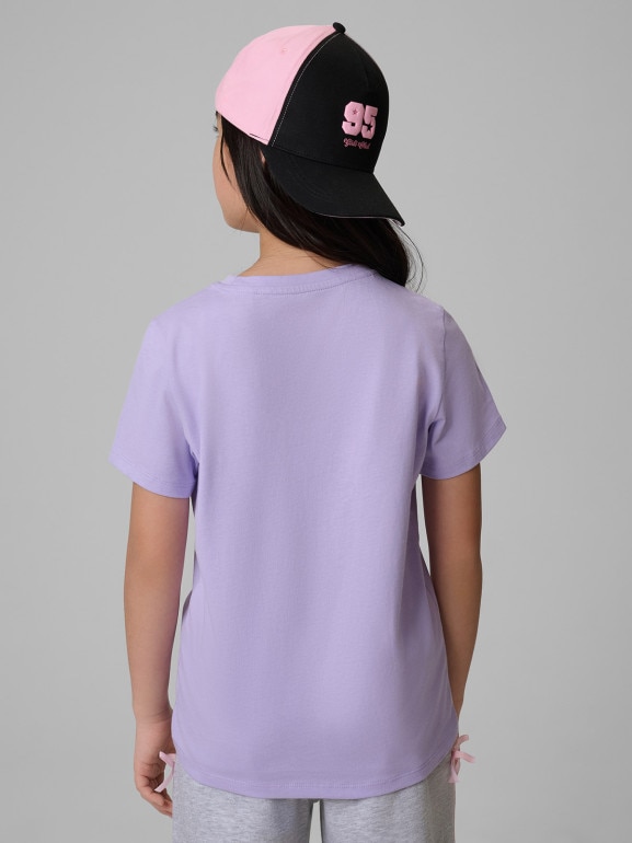 Dziewczęcy t-shirt bez nadruku 4F 4FJWSS26TTSHF3003 - fioletowy