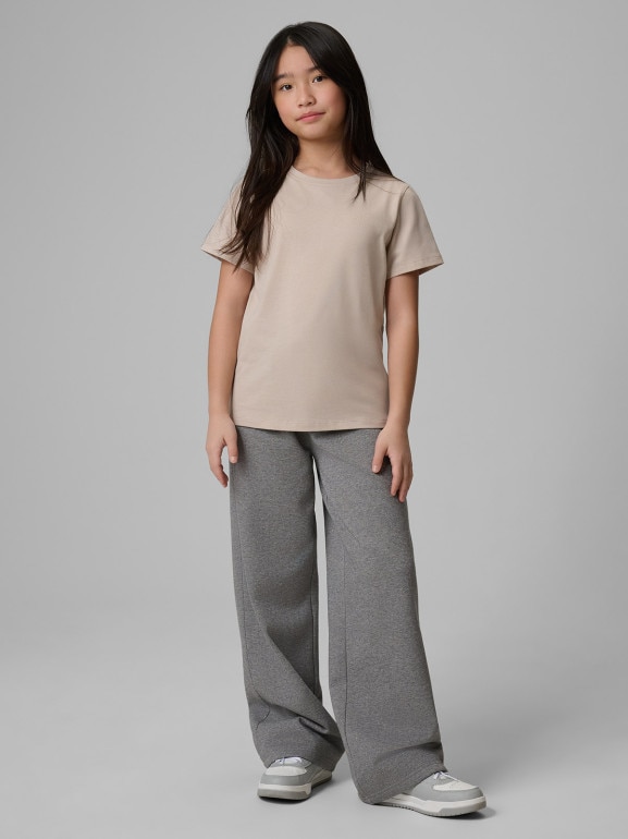 Dziewczęcy t-shirt bez nadruku 4F 4FJWSS26TTSHF3003 - beżowy