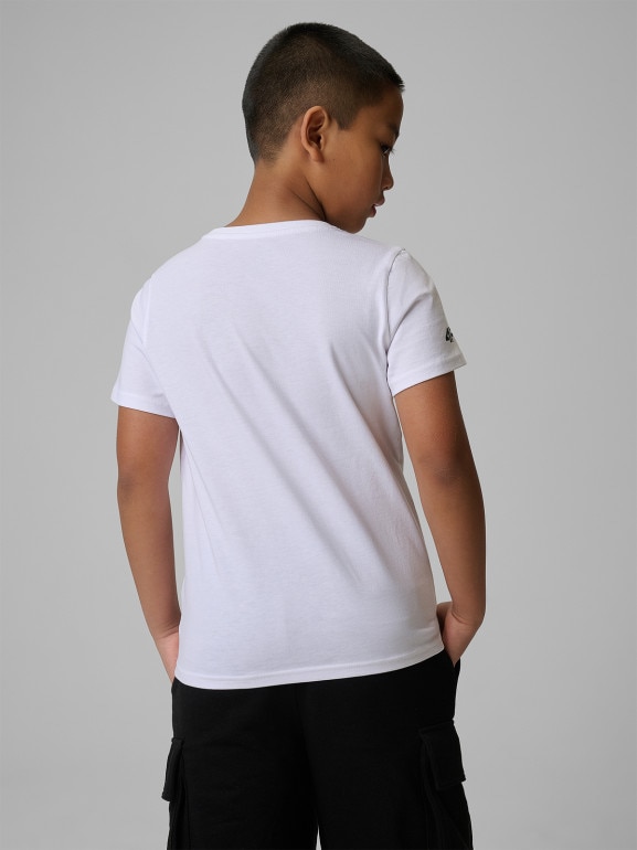 Chłopięcy t-shirt z nadrukiem 4F 4FJWSS26TTSHM3011 - biały