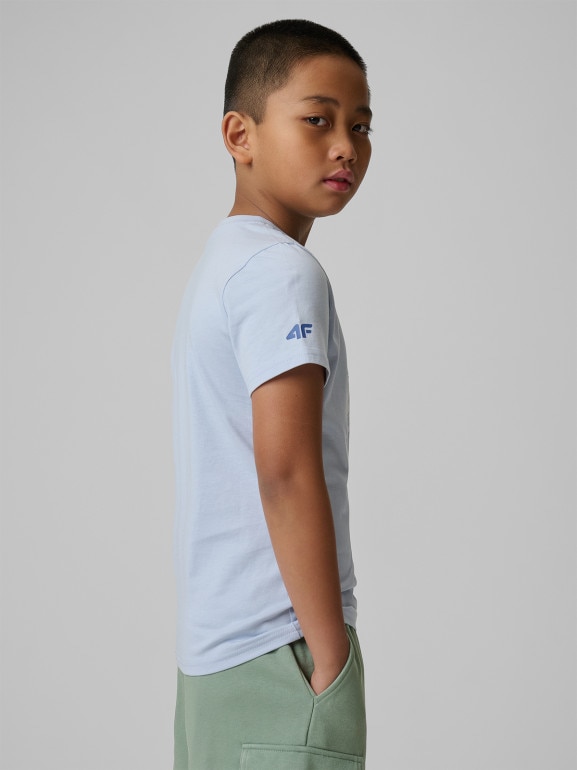 Chłopięcy t-shirt z nadrukiem 4F 4FJWSS26TTSHM3011 - niebieski