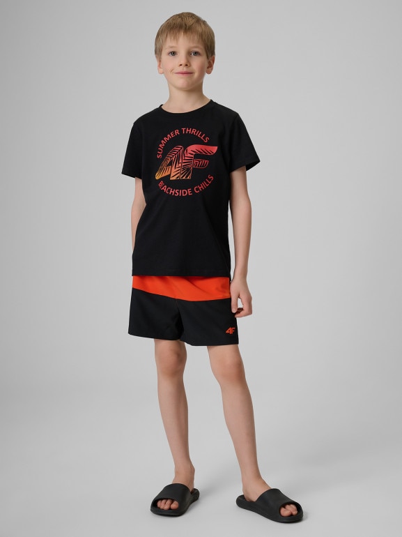 Chłopięcy t-shirt z nadrukiem 4F 4FJWSS26TTSHM3284 - czarny