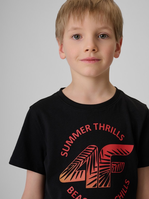 Chłopięcy t-shirt z nadrukiem 4F 4FJWSS26TTSHM3284 - czarny