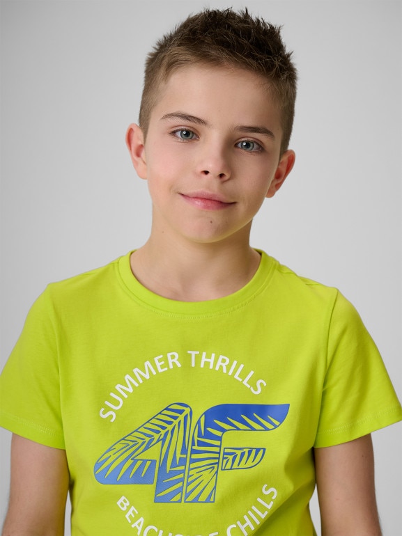 Chłopięcy t-shirt z nadrukiem 4F 4FJWSS26TTSHM3284 - zielony