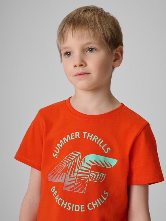 Chłopięcy t-shirt z nadrukiem 4F 4FJWSS26TTSHM3284 - czerwony