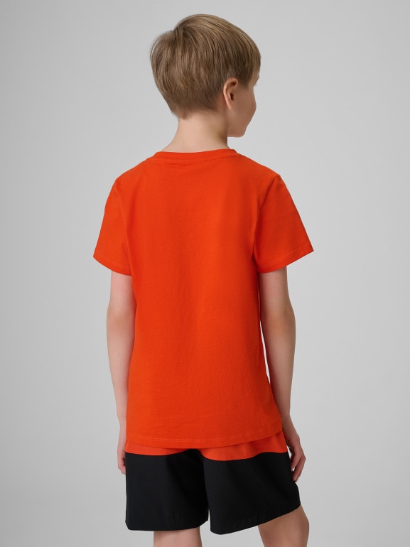 Chłopięcy t-shirt z nadrukiem 4F 4FJWSS26TTSHM3284 - czerwony