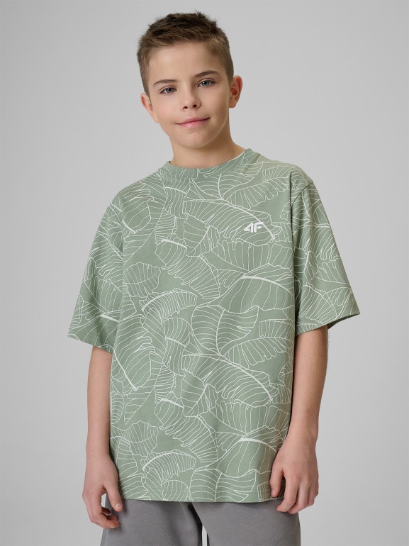 Chłopięcy t-shirt z nadrukiem 4F 4FJWSS26TTSHM3285- miętowy