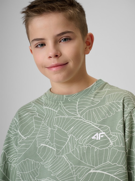 Chłopięcy t-shirt z nadrukiem 4F 4FJWSS26TTSHM3285- miętowy
