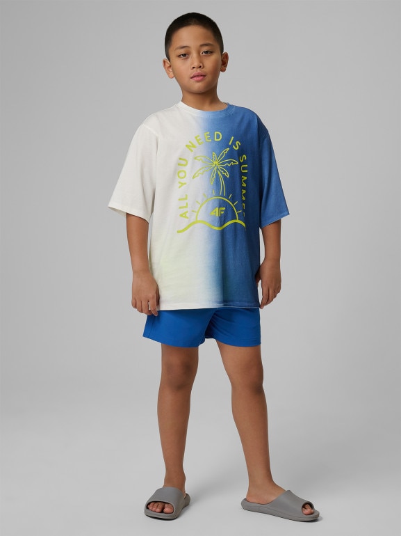 Chłopięcy t-shirt z nadrukiem 4F 4FJWSS26TTSHM3286 - niebieski