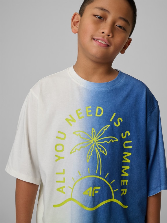Chłopięcy t-shirt z nadrukiem 4F 4FJWSS26TTSHM3286 - niebieski
