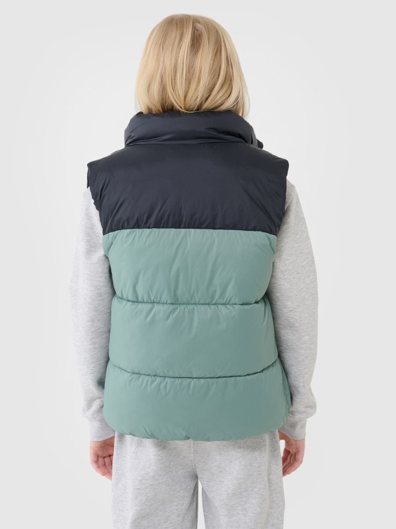 Chłopięcy bezrękawnik puchowy pikowany 4F 4FJWSS25TVJAM208 - zielony