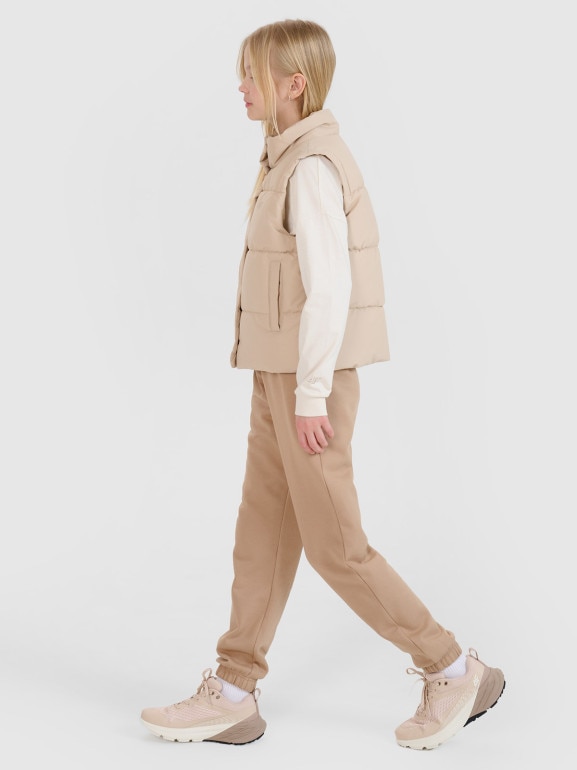 Dziewczęcy bezrękawnik puchowy 4F 4FJWSS25TVJAF167 - beżowy