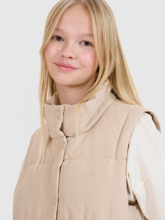 Dziewczęcy bezrękawnik puchowy 4F 4FJWSS25TVJAF167 - beżowy