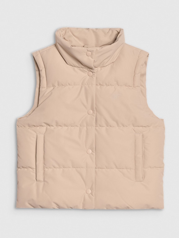 Dziewczęcy bezrękawnik puchowy 4F 4FJWSS25TVJAF167 - beżowy